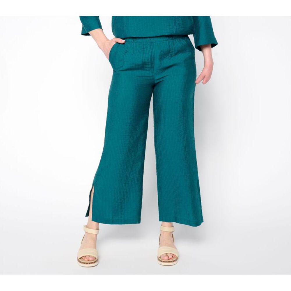 Fashion Women's Pants Sz S Textured Woven Cropped Blue